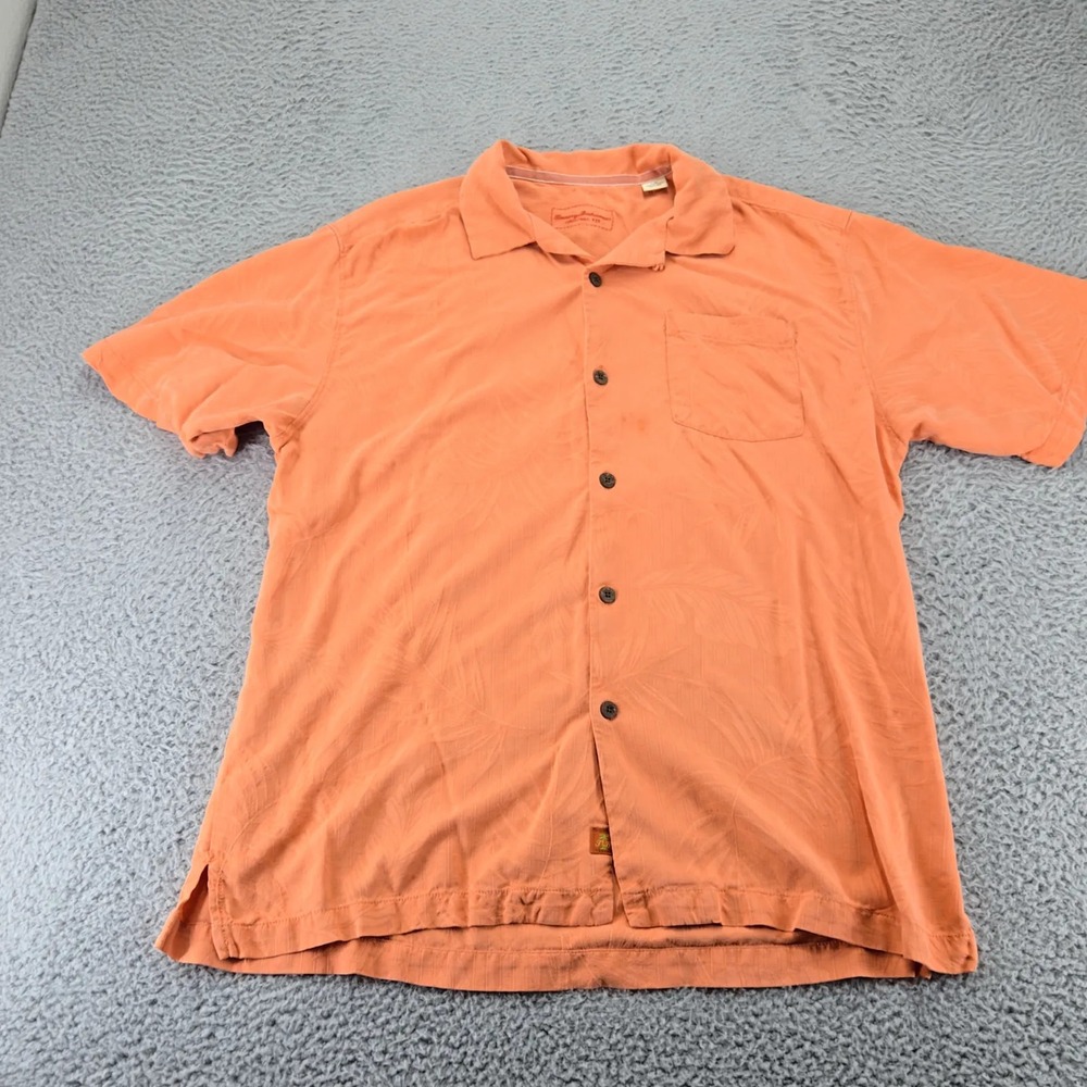 Tommy Bahama Shirt Mens‎ Large Orange Floral Silk Camp Button Front Aloha